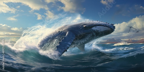 Incorporate waves or ocean imagery to emphasize the whale's habitat. © Nattadesh