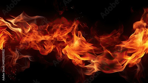 Fire flames on black.. Generative AI © Roman