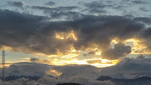 Sunset with clouds over the mountains, central Italian Apennines, time lapse photo