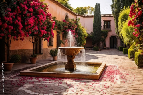 Travel spanish spain tourism andalusia landmark fountain palace heritage garden ancient building architecture photo