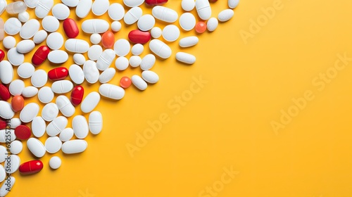 Scattered white pills.. Generative AI photo