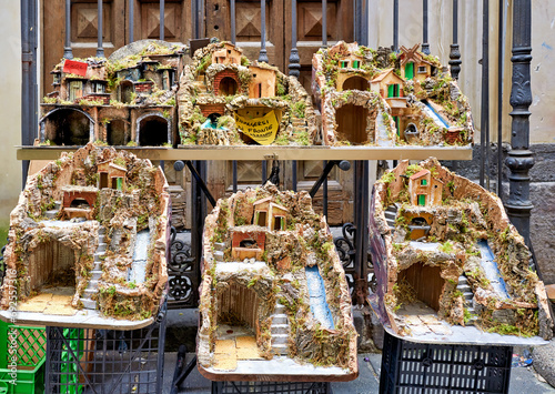 Naples Campania Italy. Hand crafted Christmas Nativity Scene in the artisan workshops of Via San Gregorio Armeno photo