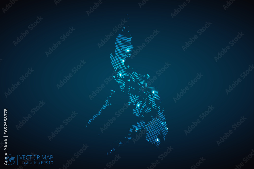 Vecteur Stock Philippines map radial dotted pattern in futuristic style ...