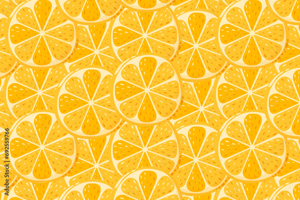 Lemon slices seamless pattern. Summer vitamin C vector background for paper, cover, fabric, gift wrap. Cartoon flat style