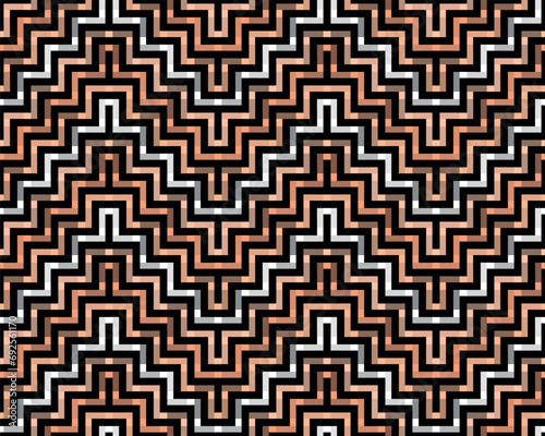 Seamless peach fuzz color diagonal zigzag pattern on black background. Color of the year 2024
