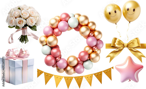 gift box with balloons and ribbon