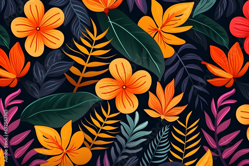 Colorful tropical floral leaves pattern background.