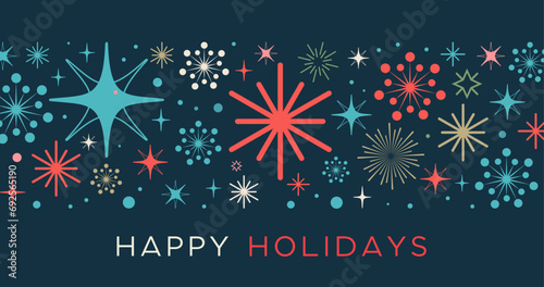 Happy Holidays printable banner, card, vector with 
Christmas snowflake card, winter, clipart, 
modern graphic snowflakes, business, 
Holiday card background, unique, 
simple style geometric shapes