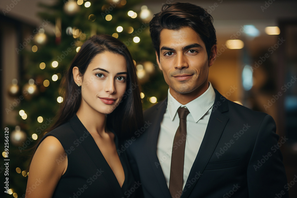 Generative AI new year conceptual portrait of successful business people colleagues having theme corporate party Generative AI new year conceptual portrait of successful business people colleagues having theme corporate party