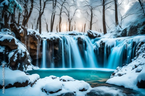 beautiful waterfall during sunstet in forest