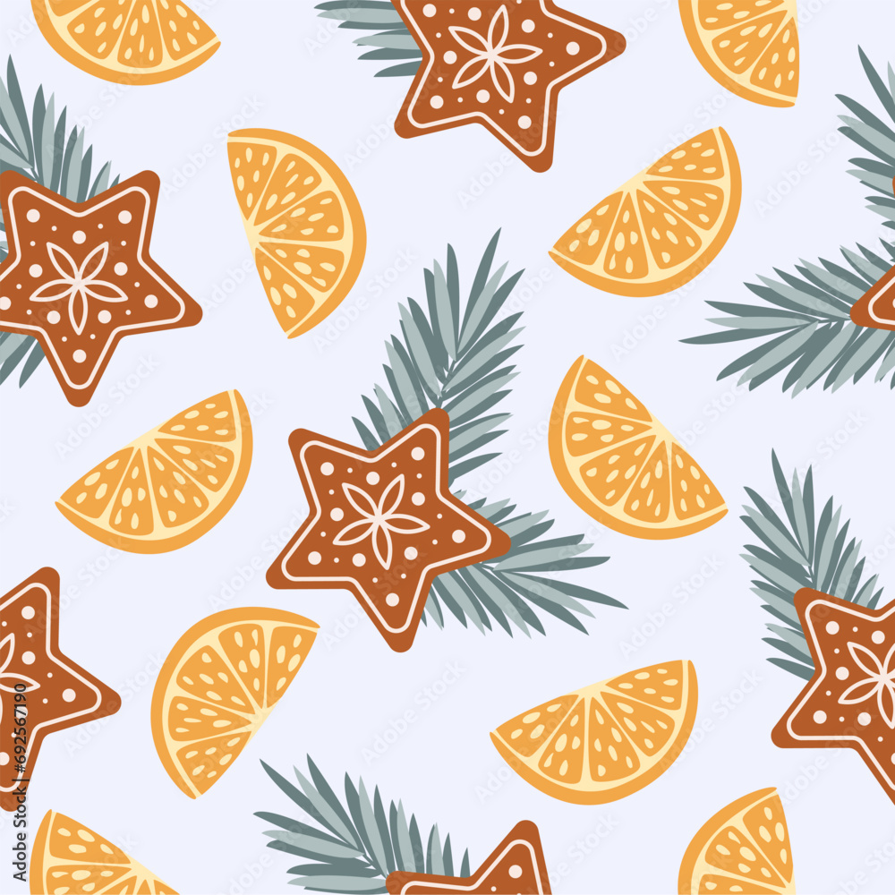 Seamless pattern with orange and cookie 