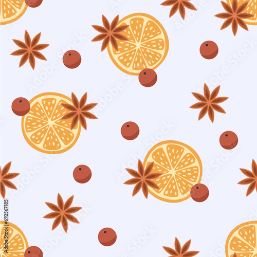 seamless pattern with cinnamon and citrus 