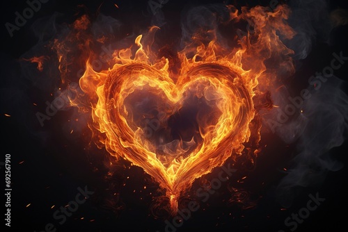 Heart shaped flame on black background