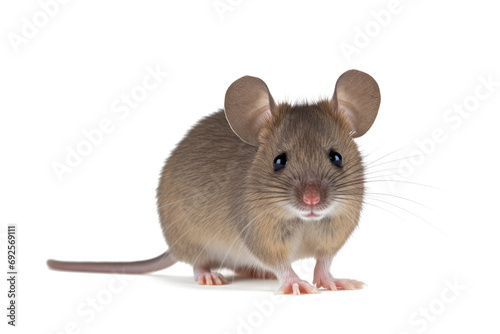 Close up of plain house mouse aka Mus Musculus, standing facing front isolated on white or transparent background.