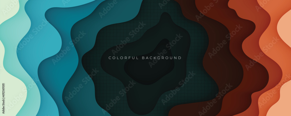 Abstract wavy colorful overlapping layers background - obrazy, fototapety, plakaty 