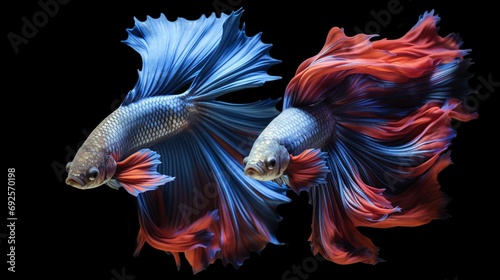 A pair of Siamese fighting fish displaying vibrant fins in their tanks