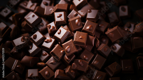 Chocolate pieces on a dark background.