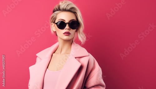  A Fashionable Blonde Poses in Stylish Attire Chic in Pink