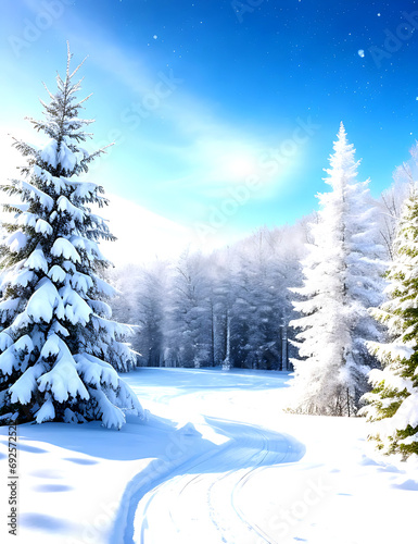 Beautiful winter landscape with snow covered trees © Roman