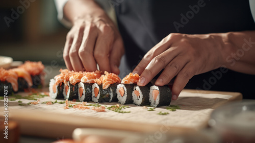 hands of a sushi chef creating ingenious sushi rolls generative ai