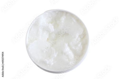 organic coconut cream or oil in jar,top view,cutout in transparent background,png format photo