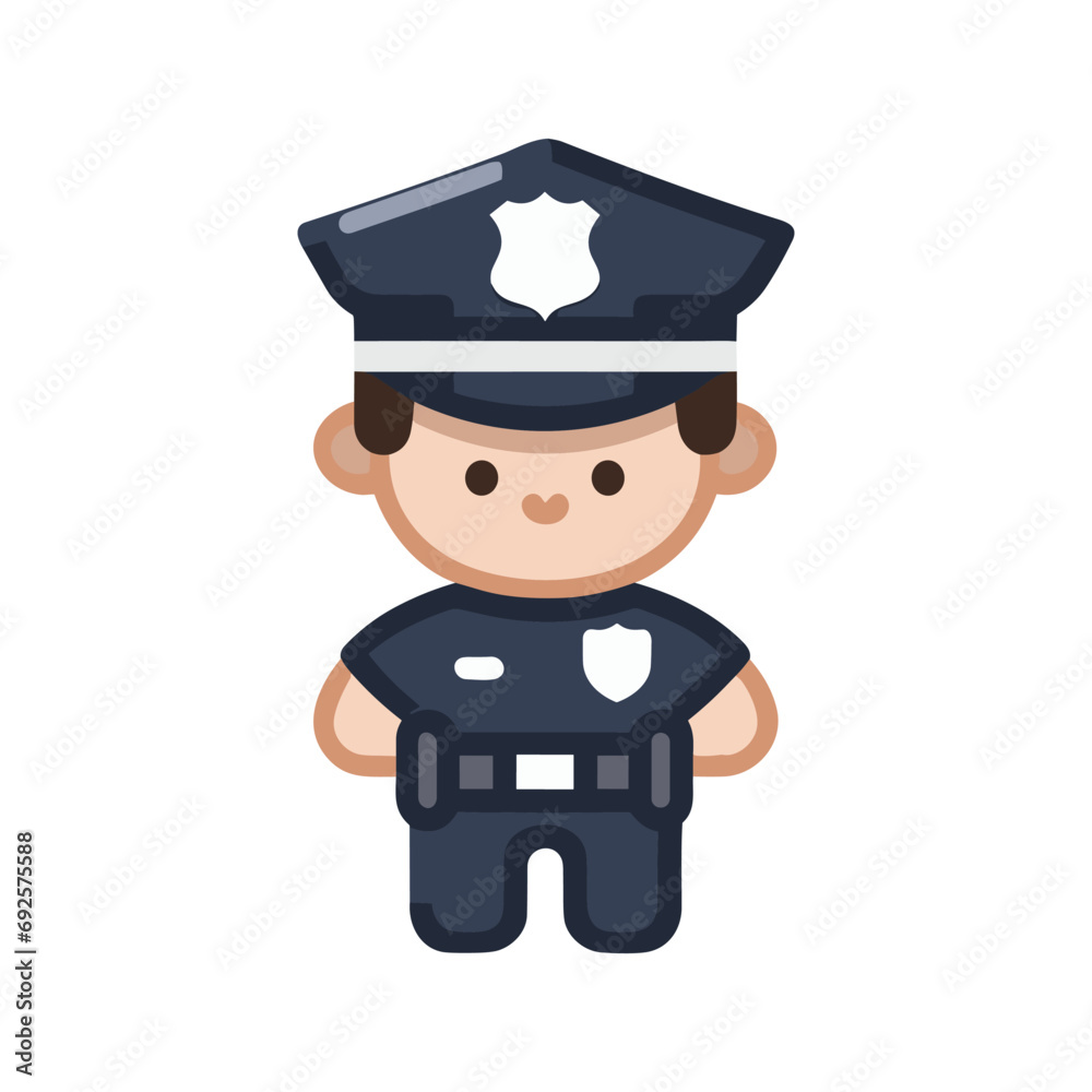 Smiling police officer. Policeman in uniform. Vector people character illustration. Cartoon minimal style.