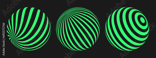 Cyber retro punk elements set. Y2K geometry shapes on black background. Rave psychedelic trendy ball. Vector illustration.