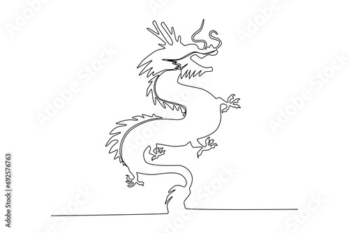 A flying Chinese mythological dragon. Chinese Dragon one-line drawing