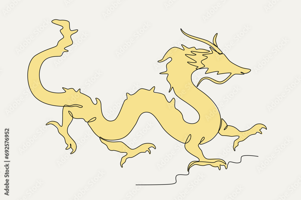 Colored illustration of a Chinese dragon. Chinese Dragon one-line drawing