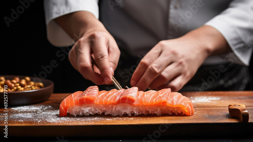 hands of a sushi chef perfecting the art of nigiri generative ai