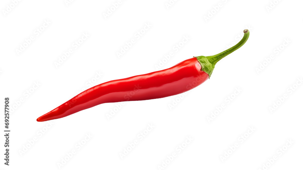 A red pepper with a green tip isolated on transparent background png.