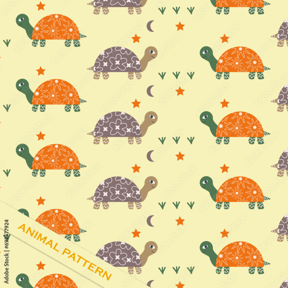 Fototapeta premium hand drawing turtles animal abstract pattern cartoon vector background