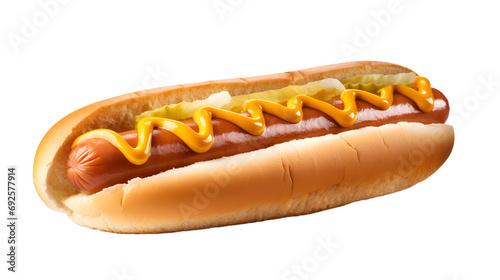 A hot dog with mustard on it isolated on transparent background png. photo