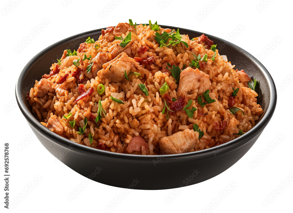 Jambalaya on transparent background. Generative AI. Jambalaya on transparent background. Generative AI.