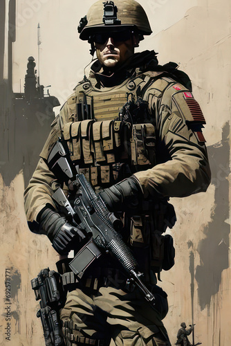 Soldier front view Illustration.