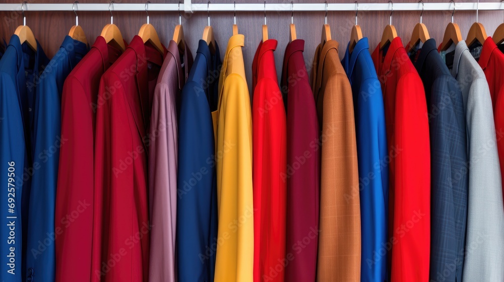 Suits for Sale, Men's suits on hangers in a store. Suits for Sale, Men's suits on hangers in a store.