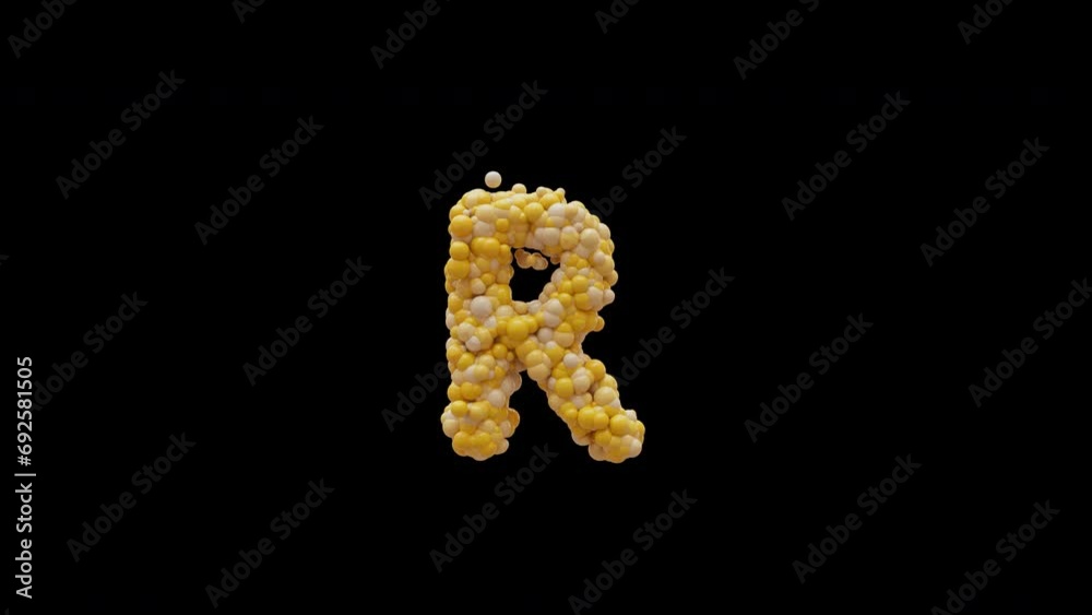 3D animation cartoon balls letter R, isolated beautiful funny yellow ...