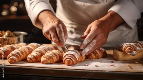 hands of a baker making delicate French pastries generative ai photo