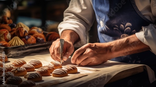 hands of a baker making delicate French pastries generative ai