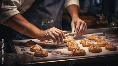 hands of a baker making delicate French pastries generative ai