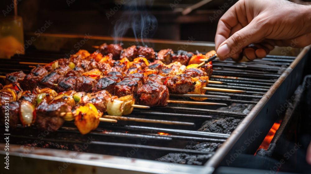 chef expertly grilling skewers for a Middle Eastern kebab dish generative ai