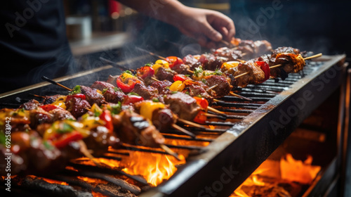 chef expertly grilling skewers for a Middle Eastern kebab dish generative ai