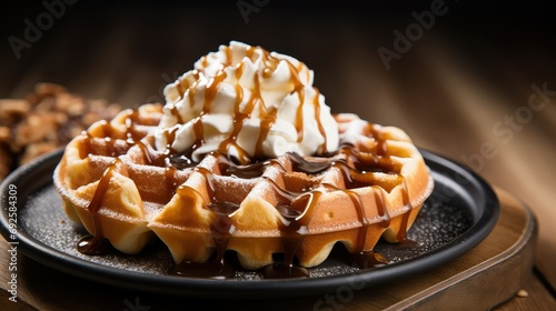 delicious breakfast waffle food illustration syrup crispy, fluffy golden, morning sweet delicious breakfast waffle food