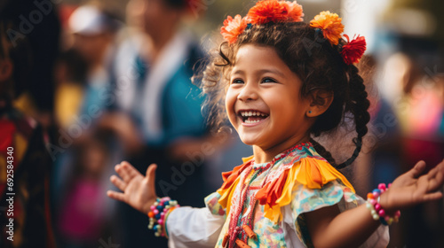 cheerful child participating in the traditional dance parade of the Fair generative ai