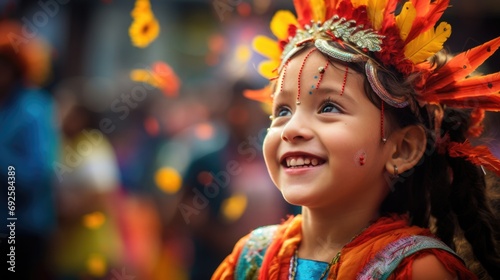 cheerful child participating in the traditional dance parade of the Fair generative ai