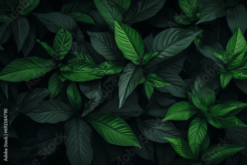 Dark green leaves top view. Generative ai © allasimacheva