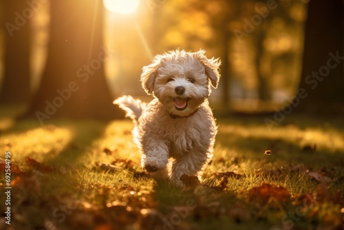 Photo of an adorable puppy playing in a sun-drenched park. Generative AI