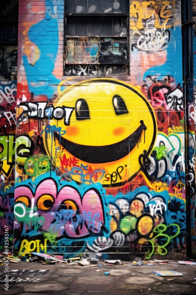 Naklejka premium A vibrant and colorful graffiti mural on the castle 