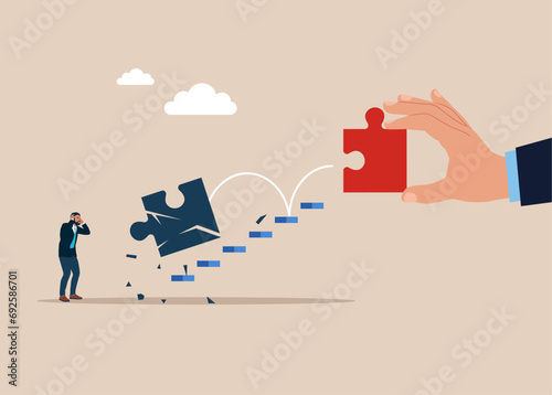 Unsuccessful working together, bad cooperation, failed partnership. Flat vector illustration.