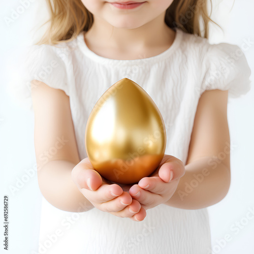 Golden Easter eggs in a child's hand for Easter use